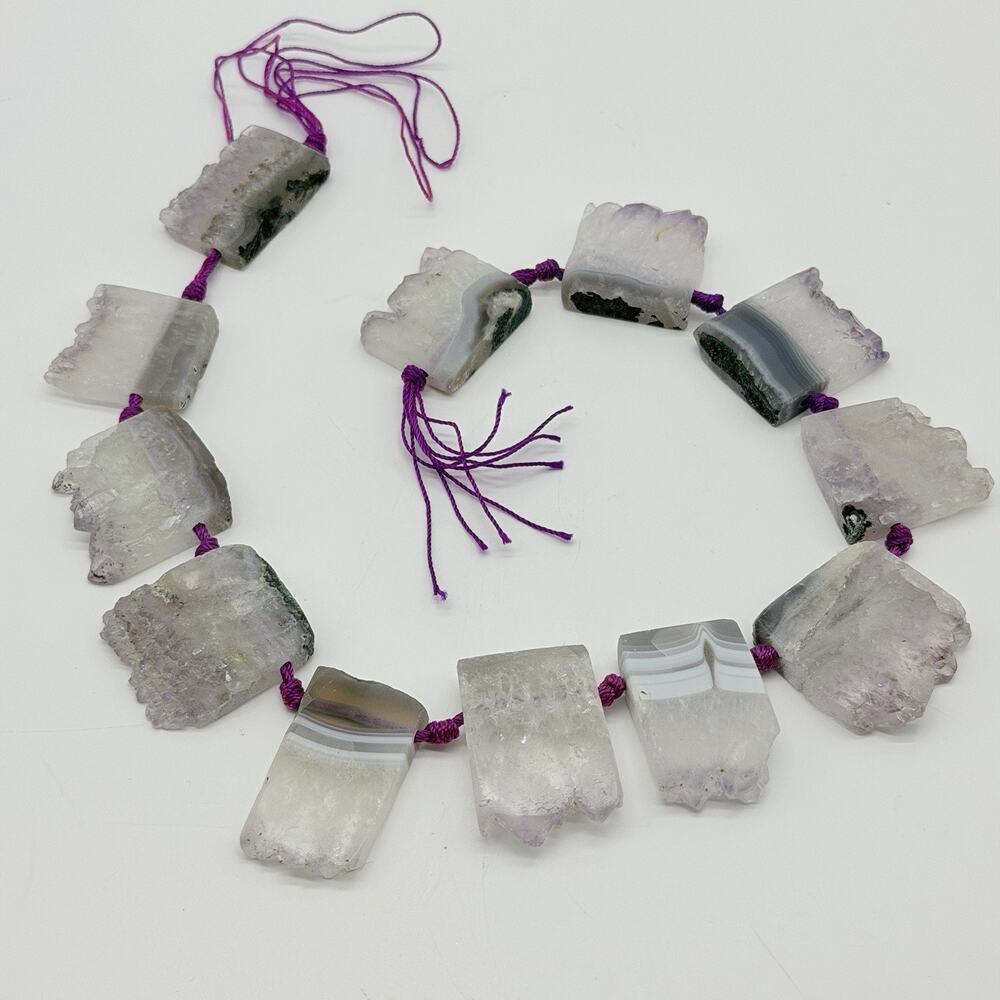 Strand Natural Amethyst Crystal Slice Beads Gemstone Rough End Jewelry Craft